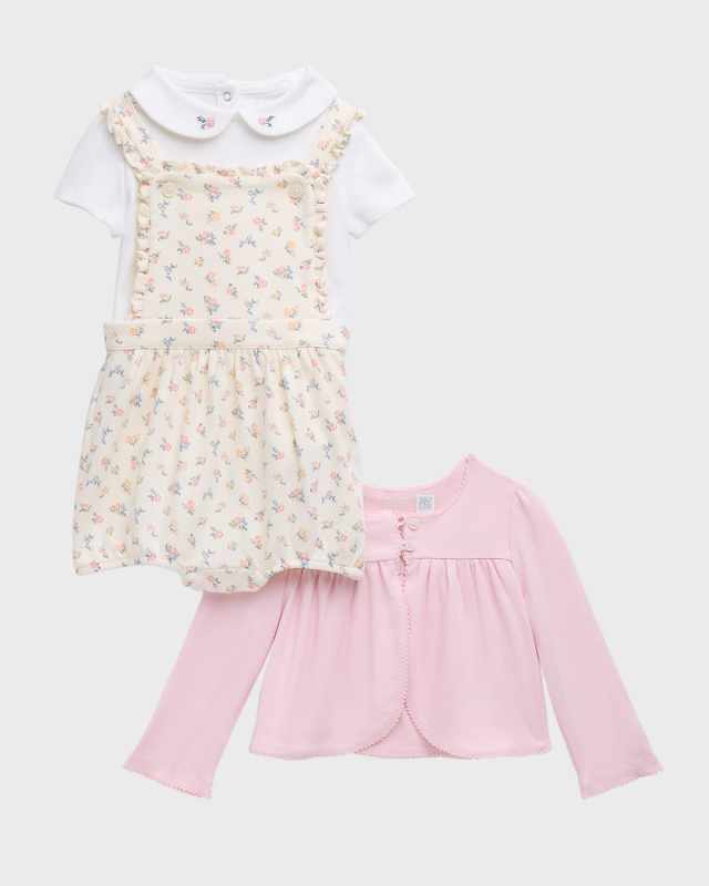 Girl's Interlock Picot Cardigan, Shortall and Bodysuit Set, Size 3M-24